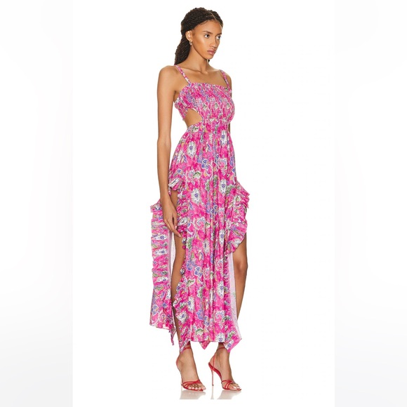 CAROLINE CONSTAS Margo Floral Ruffled Maxi Dress Pink Enchanted Paisley - Picture 4 of 13